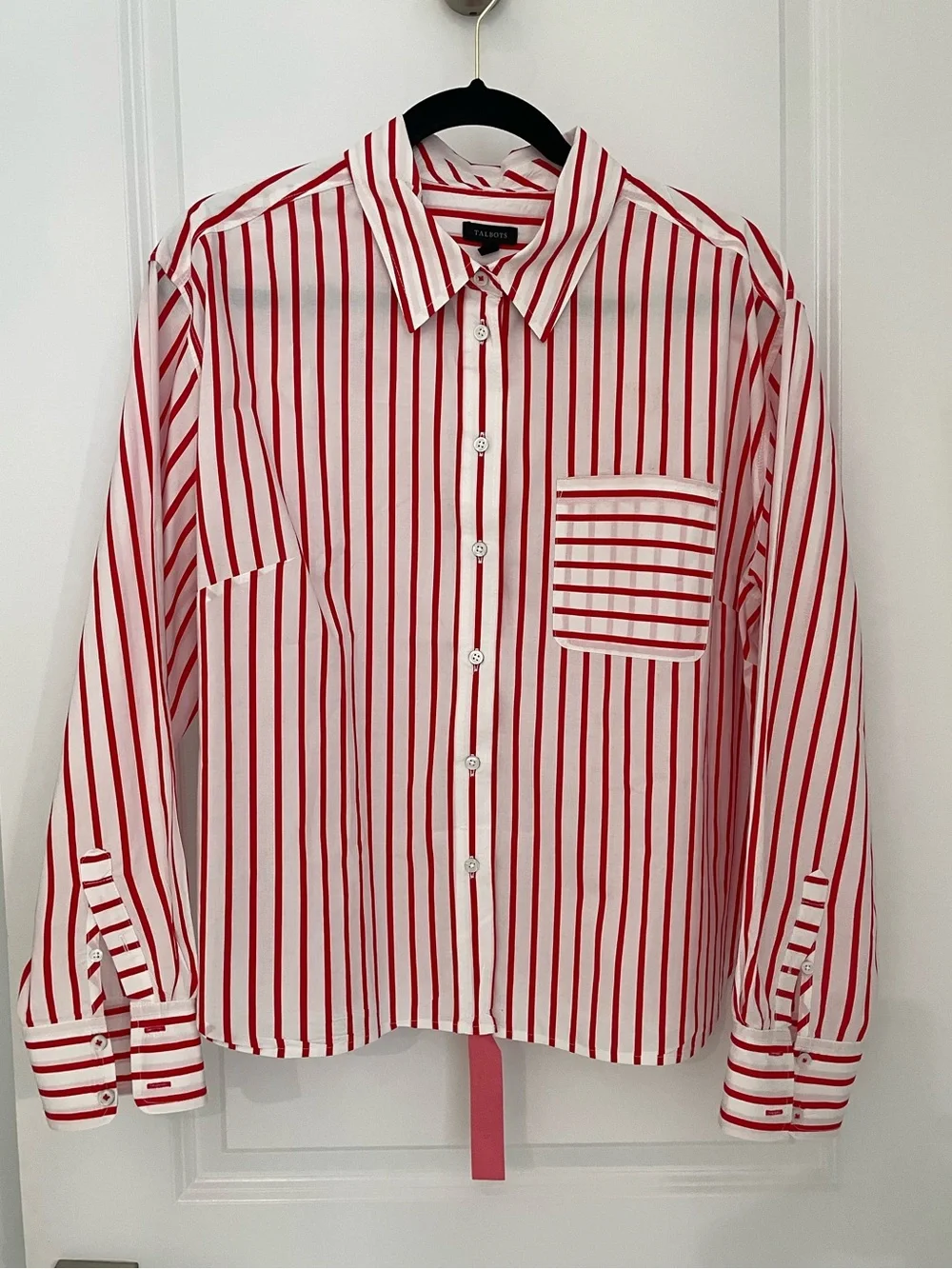 Talbots Poplin Short Shirt Red White Nautical Stripe Coastal Preppy - Picture 3 of 7